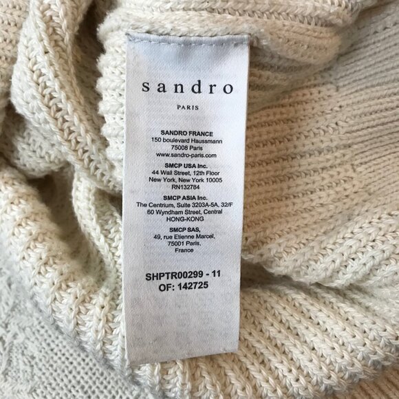 Sandro Paris Cream Crew Neck 91%Cotton 9% Silk Sweater Size M - Picture 7 of 8